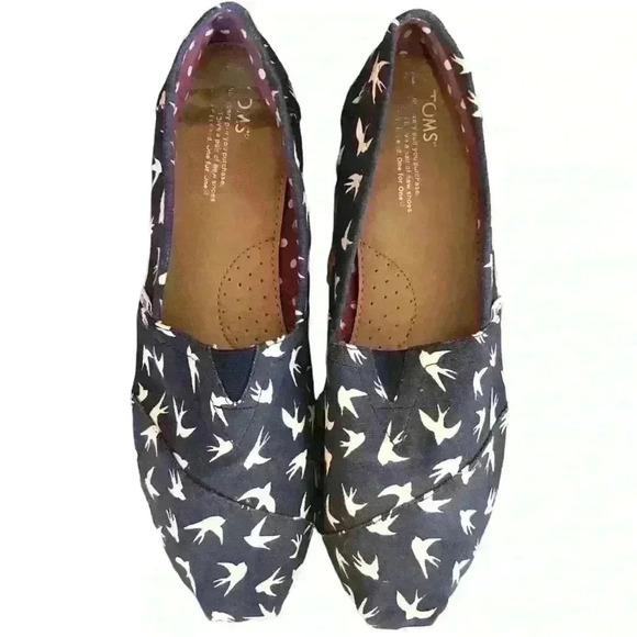 Toms Loafers, Navy Blue/Cream, Sparrow Themed, Size 12 - Picture 1 of 10